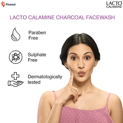 Lacto Calamine Charcoal Activates Face Wash Aloe Vera & Tea Tree Extract for Deep Skin Detox. Removes impurities & fights blackheads & whiteheads. No Sulphates, No Paraben - (100 ml x Pack of 2)