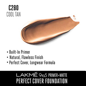 Lakmé 9To5 Primer + Matte Perfect Cover Foundation, C280 Cool Tan, 25 ml