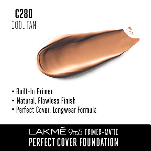 Lakmé 9To5 Primer + Matte Perfect Cover Foundation, C280 Cool Tan, 25 ml
