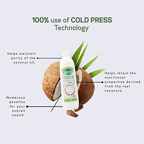 KLF Nirmal Cold Pressed Virgin Coconut Oil | 500 ml | Great for skin care & Hair Care | Natural & Edible | Made from fresh Coconuts