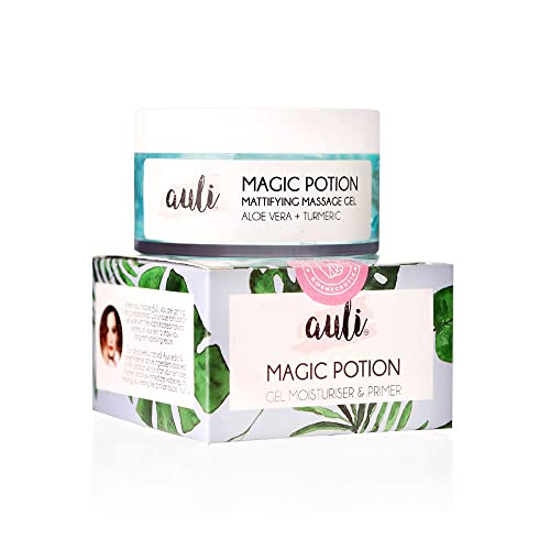 Auli Magic Potion Mattifying Anti-Acne Scar Removing Anti-Tan Sweat Proof Cooling Aloe Vera and Turmeric Gel for All Skin Types - 60gm