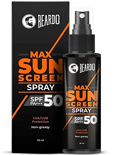 Beardo Max Sunscreen Spray SPF-50 P+++ for Indian men, 50ml | Non-greasy Sunscreen | Suitable for Oily, Acne Prone Skin | Oil Free Sunscreen