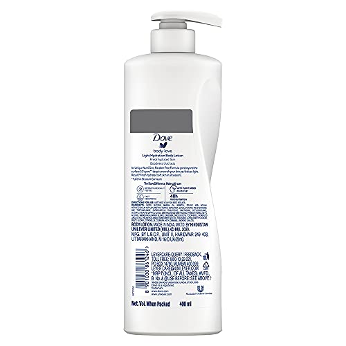 Dove Body Love Light Hydration Body Lotion For All Skin Types Paraben Free, 48hrs Moisturisation with Plant Based moisturiser, Fresh Hydrated Skin 400ml