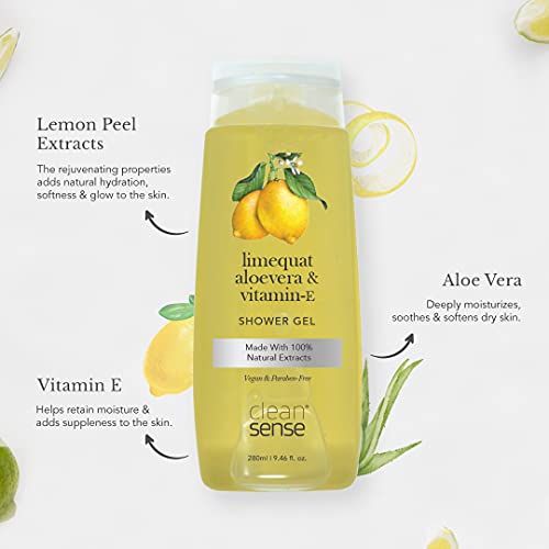 Cleansense Limequat Body Wash Shower Gel Combo, 100% Vegan and Paraben Free with Goodness of Aloe Vera and Vitamin E (Limequat, 280mlx2)