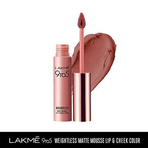 Lakmé 9 to 5 Weightless Mousse Lip Color & Cheek Color, Matte Finish - Coffee Lite, 9 g