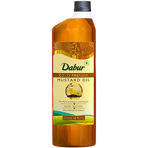 DABUR Cold Pressed Mustard Oil -1L : Healthy Cooking Oil with the Goodness of Omega 3 & 6
