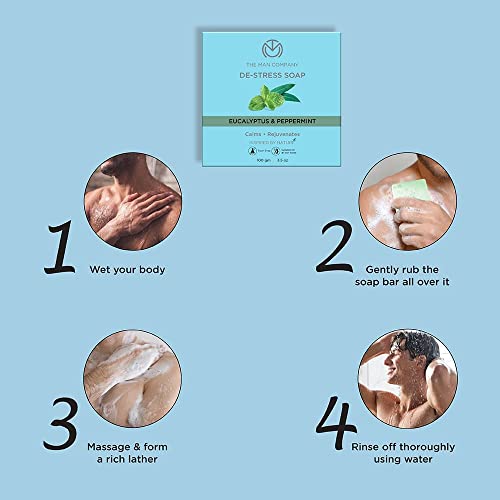 The Man Company Refreshing De-stress Soap Bar with Eucalyptus & Peppermint ( Combo Pack of 4 ) for Long-Lasting Freshness | Glowing, Soft & Supple Skin | Calms & Rejuvenates | Cooling Effect | Suitable For All Skin Types-100 gm - BUY 3 GET 1 FREE