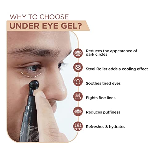 The Man Company Under Eye Cream Gel With Cooling Massage Roller For Dark Circles, Fine Lines & Puffy Eyes with Caffeine & Hyaluronic Acid – 15gm