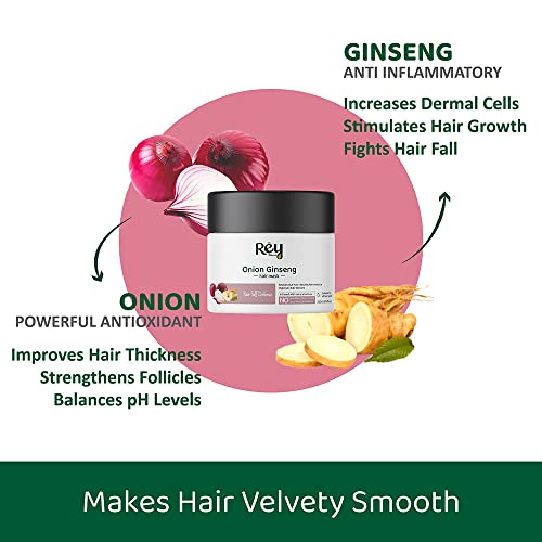 Rey Naturals Onion Ginseng Hair Mask for Hair fall Defense | With Natural Actives | Paraben and Sulphate Free | For Frizz-free Hair with Extra Shine | 200 GM