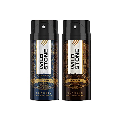 Wild Stone Classic Cologne and Leather Long Lasting Deodorants for Men, Pack of 2 (225ml each)