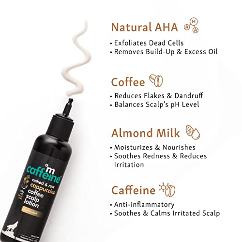 mCaffeine Anti-Dandruff Cappuccino Coffee Scalp Lotion | Reduces Itchiness & Flakiness with Natural AHA and Almond Milk |SLS and Paraben Free | For All Hair Types | 100ml