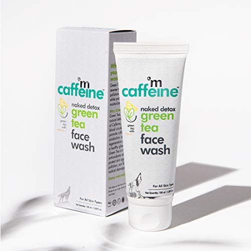 mCaffeine Green Tea Face Wash (100ml) for Removing Dirt and Toxins | Antioxidant Rich with Vitamin C and Hyaluronic Acid | Daily-Use Face Cleanser with a Calming Aroma
