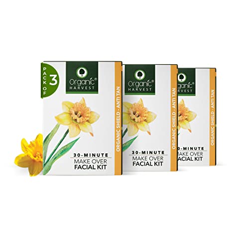 Organic Harvest Anti Tan Make Over Facial Kit for Women / Men | 5 Easy Steps | Remove Tan, Increase Skin Elasticity & Repair | Ideal For All Skin Type | Paraben, Sulphate & Chemical Free (Anti-Tan, Pack of 3, 50gm Each)