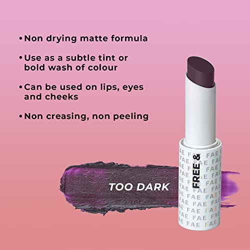FAE Beauty Deep Wine Buildable Matte Lipstick, Non Drying Comfortable Hydrating Matte Lip Tint, Multi-Use for Lips, Eyes and Cheeks - Shade Too Dark