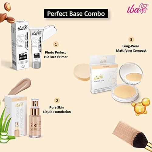 Iba Primer + Foundation + Compact Combo, Natural Beige, 30 millilitre l Long Lasting, Full Coverage Base Makeup l Vegan & Cruelty Free