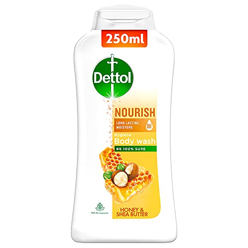 Dettol Body Wash and Shower Gel for Women and Men, Nourish - 250ml | Soap-Free Bodywash | 8h Moisturization