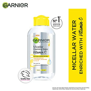 Garnier Micellar Water With Vitamin C, 125ml | Garnier Micellar Cleansing Water | One Swipe Makeup Remover | For Dull and Sensitive Skin | Removes Makeup + Brightens Skin