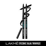 Lakmé Eyeconic Kajal Twin Pack, Smudge Proof, Water Proof, Lasts Upto 22 Hours, 0.35 g + 0.35 g}