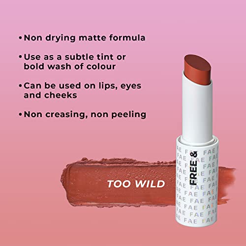 FAE Beauty Terracotta Buildable Matte Lipstick || Non Drying Comfortable Hydrating Matte Lip Tint|| Enriched with Shea Butter And Castor oil || Multi-Use for Lips, Eyes and Cheeks || Vegan (Shade Too Wild)