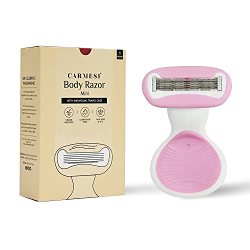 Carmesi Body Razor for Women's Hair Removal | With Travel Case | 5-Blade Precision | Smooth & Hassle-Free Shaving on the Go | Aloe Vera & Vit E | 1 Pc,White
