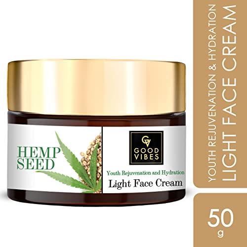 Good Vibes Hemp Seed Youth Rejuvenation & Hydration Light Face Cream, 50 g Anti Ageing Moisturizer For All Skin Types Contains Antioxidants, Vegan, No Parabens, Sulphates, Mineral Oil, Animal Testing