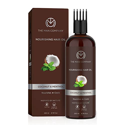 The Man Company Coconut Nourishing Hair Growth Oil with Menthol | For Thick, Soft and Strong Hair | Reduces Hair Fall | Comb Applicator Bottle for Men and Women - 200ml