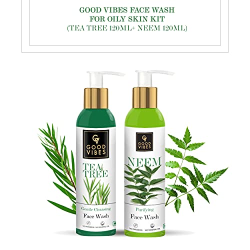 Good Vibes Face Wash For Oily Skin Kit ( Tea Tree 120ml + Neem 120 ml)