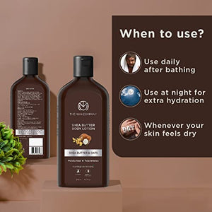 The Man Company Body Lotion For Extra Dry Skin | Shea Butter & Oats | 24 Hours Moisturising | Absorbs Quickly | Rejuvenates & Uplifts | SLS & Paraben-Free - 200ml