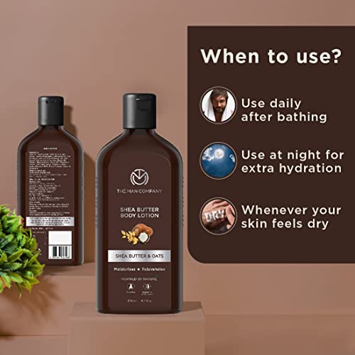 The Man Company Body Lotion For Extra Dry Skin | Shea Butter & Oats | 24 Hours Moisturising | Absorbs Quickly | Rejuvenates & Uplifts | SLS & Paraben-Free - 200ml