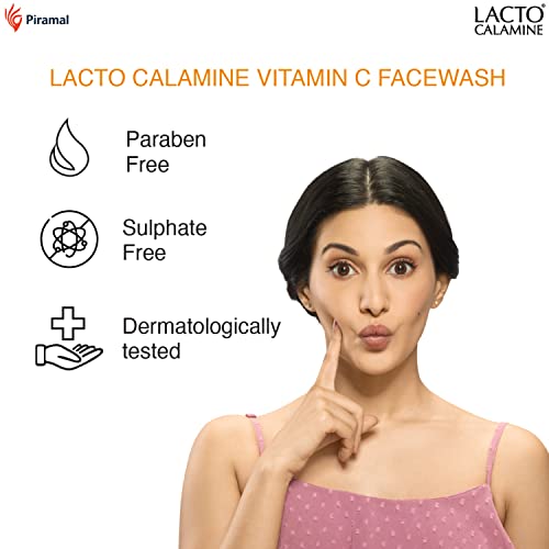 Lacto Calamine Vitamin C face wash with Aloe Vera & Niacinamide for bright and glowing skin| Exfoliates skin, reduces pigmentation, No parabens, no sulphates – (100 ml * pack of 2), Orange