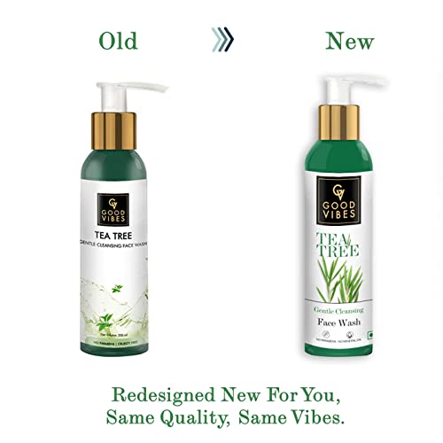 Good Vibes Tea Tree Gentle Cleansing Face Wash, 200 ml | Soothing, Moisturizing, Anti Acne Face Cleanser For All Skin Types | Controls Sebum Production | No Parabens, No Mineral Oil