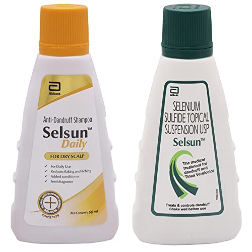 Selsun Daily Anti-Dandruff Shampoo and Selsun Suspension Anti Dandruff Shampoo (Pack of 2) (Daily 60ml+Suspension 60ml)
