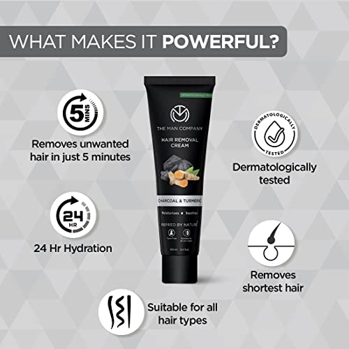 The Man Company Hair Removal Cream for Men Enriched with Charcoal & Turmeric | Dermatologically Tested | For All Skin Types - 100gm