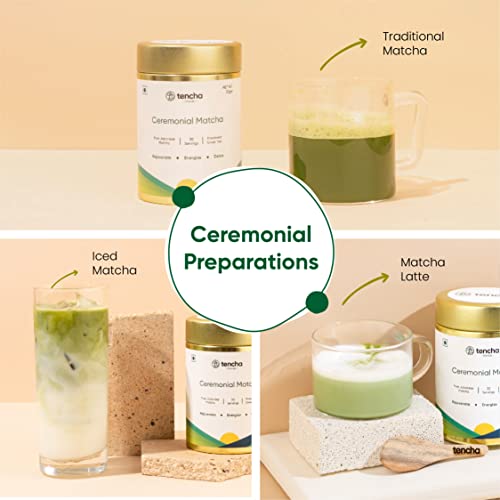 Tencha Blends Ceremonial Matcha with Free Spoon | 30 Servings | Japanese Matcha Green Tea Powder | Green Tea for Weight Loss | Sourced from Shizouka, Japan | Vegan | No Artificial Sweeteners | 30 GM