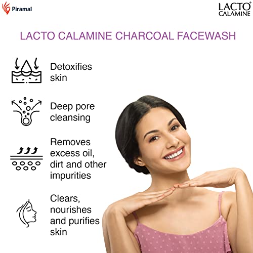Lacto Calamine Charcoal Activates Face Wash Aloe Vera & Tea Tree Extract for Deep Skin Detox. Removes impurities & fights blackheads & whiteheads. No Sulphates, No Paraben - (100 ml x Pack of 2)