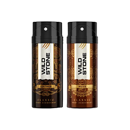 Wild Stone Classic Leather and Musk Body Deodorants for Men, Pack of 2 (225ml each)