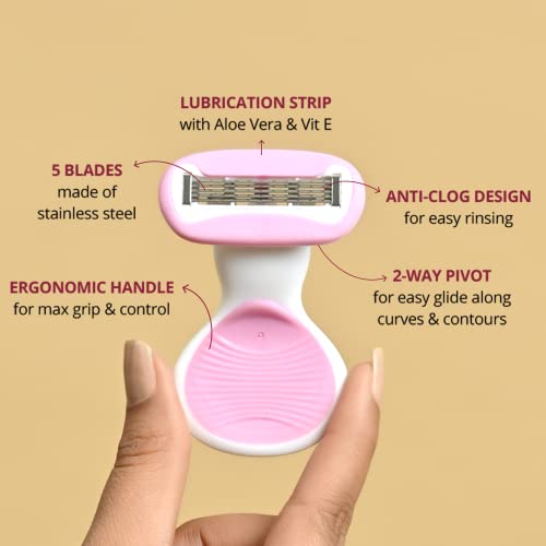 Carmesi Body Razor for Women's Hair Removal | With Travel Case | 5-Blade Precision | Smooth & Hassle-Free Shaving on the Go | Aloe Vera & Vit E | 1 Pc,White