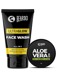 Beardo Ultraglow Facewash for Men (100ml), Aloe Vera Gel For Hair, Face & Beard (50g)