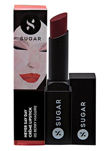 SUGAR Cosmetics Never Say Dry Crème Lipstick 05 Berry Maguire (Deep Berry Red), 3.5 g