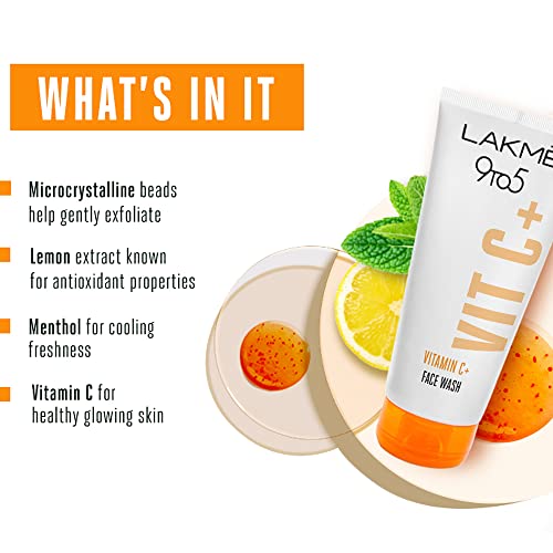 Lakmé 9to5 Vitamin C facewash with microcrystalline beads for refreshed & glowing skin 100g