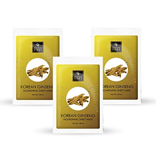 Good Vibes Korean Ginseng Nourishing Sheet Mask (Pack of 3) | Lightweight Hydrating Moisturizing Softening Face Serum Sheet Mask For All Skin Types | No Animal Testing