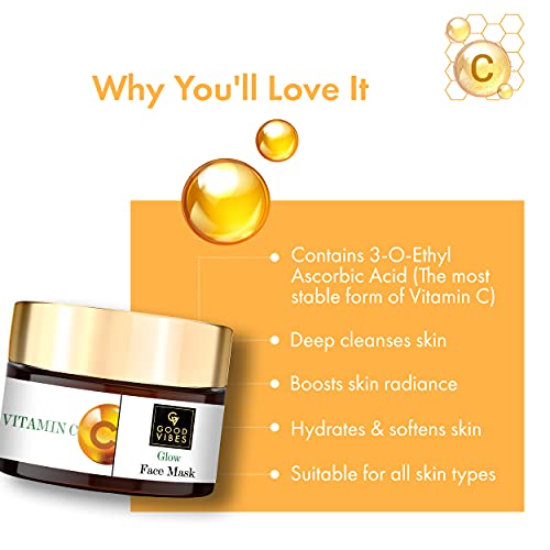 Good Vibes Vitamin C Glow Face Mask, 50 g Deep Cleansing Moisturizing Face Mask For All Skin Types, Rich in Antioxidants & Helps Reduce Dark Spots, No Parabens & Sulphates
