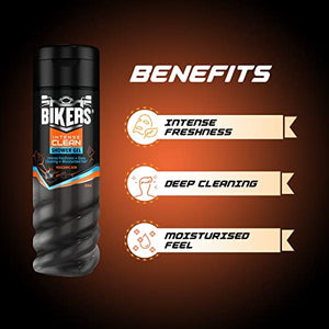 Biker's Deep Cleaning Shower Gel, Enriched with Volcanic Ash, Intense Freshness, Moisturized Feel, Black, Fresh, 225 ml