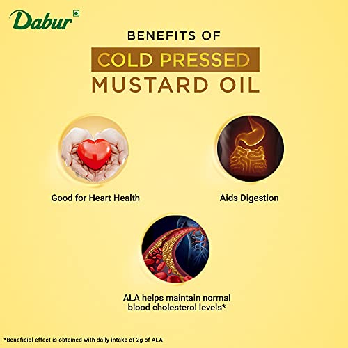 DABUR Cold Pressed Mustard Oil -1L : Healthy Cooking Oil with the Goodness of Omega 3 & 6