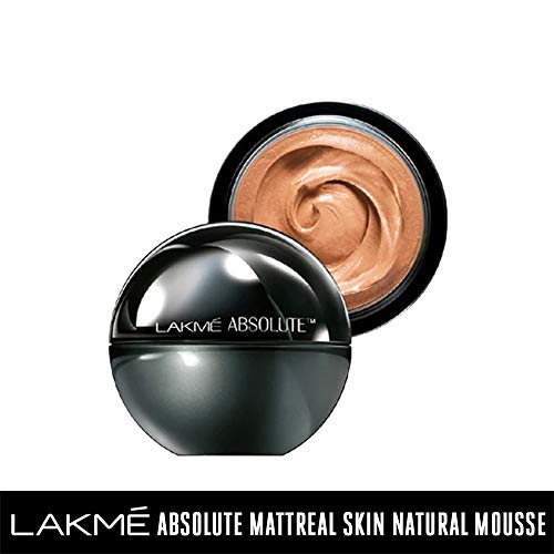 Lakme Absolute Skin Natural Mousse Beige Honey 05, SPF 8 Natural Finish Matte Cream Foundation -Long Lasting Weightless Full Coverage Face Makeup, 25g