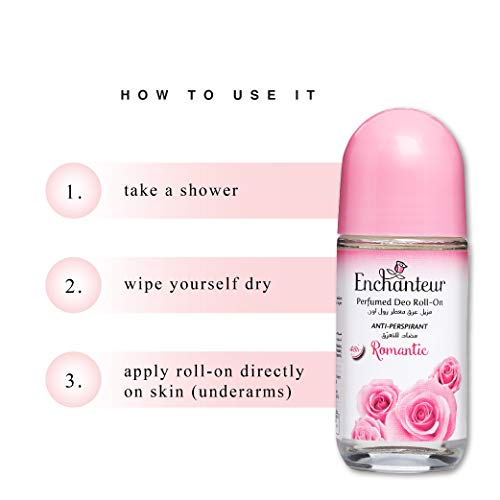 Enchanteur Romantic Roll-On Deodorant for Women, 50ml with Roses & Jasmine Extracts
