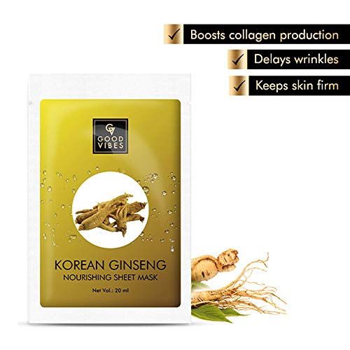 Good Vibes Korean Ginseng Nourishing Sheet Mask (Pack of 3) | Lightweight Hydrating Moisturizing Softening Face Serum Sheet Mask For All Skin Types | No Animal Testing