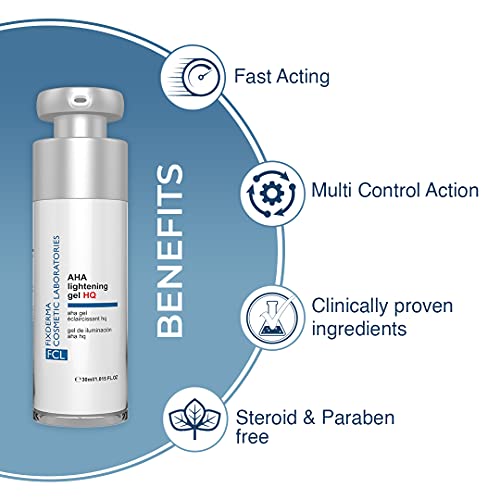 Fixderma Cosmetic Laboratories Fcl Aha Lightening Gel Hq, Fast Acting Skin Lightening Gel, Age Spot Serum, Treats Uneven Skin Tone, Freckles, Hyperpigmentation, Lighter Skin Tone, Night Serum, 30Ml