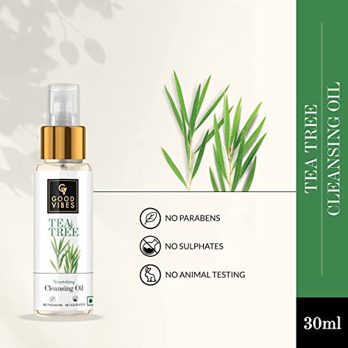 Good Vibes Tea Tree Nourishing Cleansing Oil - 30 ml - Moisturizing and Nourishing for Dry Skin and Clogged Pores - Paraben Free