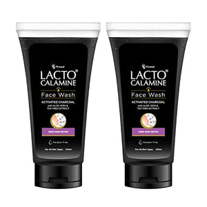 Lacto Calamine Charcoal Activates Face Wash Aloe Vera & Tea Tree Extract for Deep Skin Detox. Removes impurities & fights blackheads & whiteheads. No Sulphates, No Paraben - (100 ml x Pack of 2)